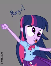 Size: 572x738 | Tagged: safe, artist:greyscaleart, derpibooru import, part of a set, twilight sparkle, equestria girls, derp, element of magic, flanderization, magic, part of a series, silly human, solo