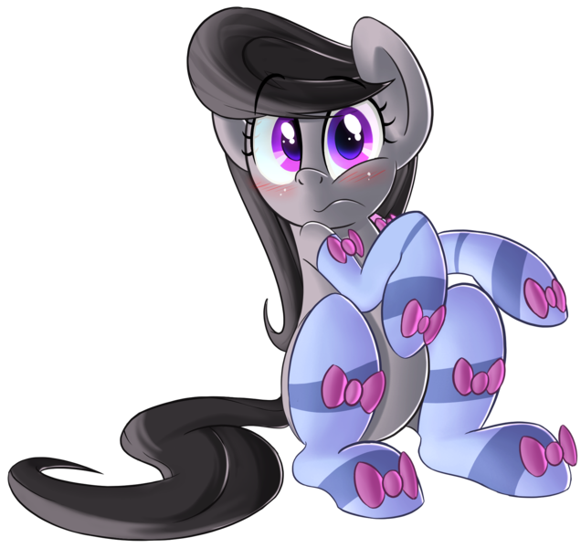 Size: 1814x1711 | Tagged: safe, artist:january3rd, derpibooru import, octavia melody, pony, blushing, bow, clothes, embarrassed, looking at you, simple background, sitting, socks, socktavia, solo, striped socks, transparent background