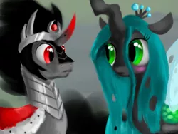 Size: 1600x1200 | Tagged: artist:luminousdazzle, blushing, chrysombra, derpibooru import, female, king sombra, male, queen chrysalis, safe, shipping, straight
