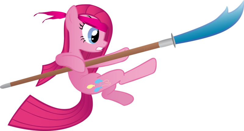 Size: 2540x1367 | Tagged: artist:wraithx79, derpibooru import, guandao, guan yu, pinkie pie, polearm, safe, solo, the quest of three kingdoms, weapon