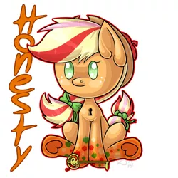 Size: 1024x1024 | Tagged: applejack, artist:sinligereep, chibi, cute, derpibooru import, keyblade, key of honesty, kingdom hearts, rainbow power, safe, solo, underhoof