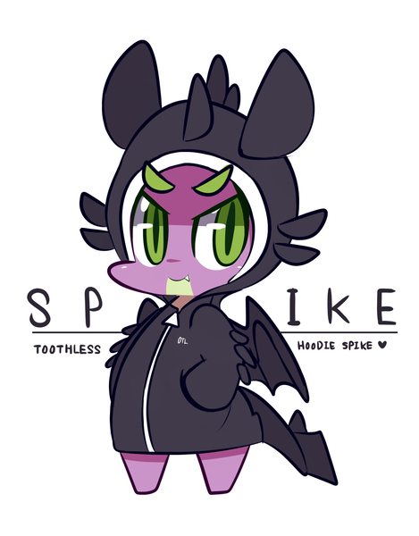 Size: 1000x1280 | Tagged: artist:lifeloser, chibi, clothes, crossover, cute, derpibooru import, hoodie, how to train your dragon, safe, solo, spike, toothless the dragon