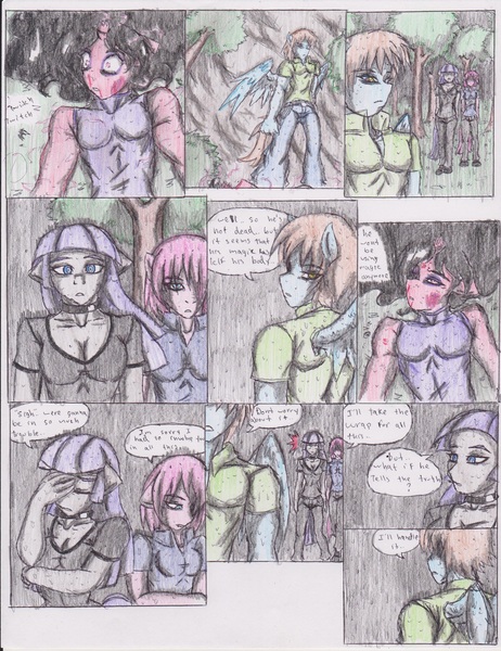 Size: 1275x1655 | Tagged: anthro, artist:zoarenso, breasts, cleavage, comic, derpibooru import, grimdark, maud pie, oc, oc:dizzy spell, oc:wing beat, pinkamena diane pie, pinkie pie, undocumented report