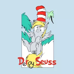 Size: 1260x1260 | Tagged: safe, artist:natsu714, derpibooru import, edit, derpy hooves, pegasus, pony, dr. seuss, female, hat, mare, parody, pun, solo, visual pun