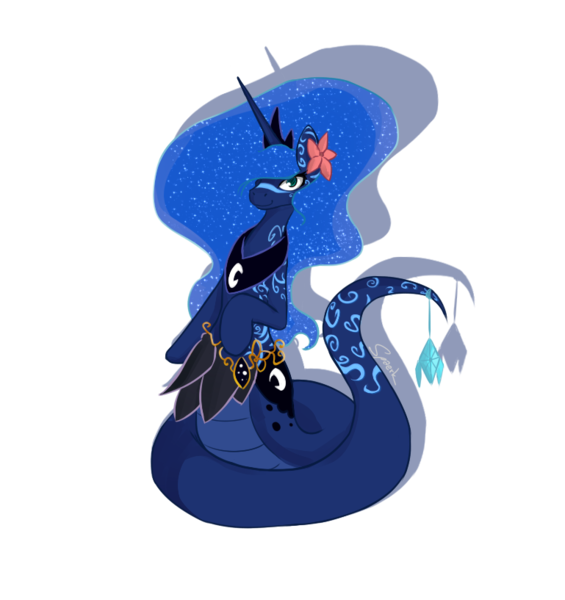 Size: 769x817 | Tagged: artist:spaerk, dead source, derpibooru import, lamia, lamiafied, mlpgdraws, original species, princess luna, safe, simple background, solo, species swap, transparent background