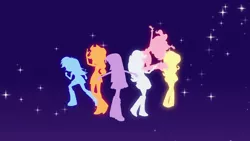 Size: 1920x1080 | Tagged: safe, derpibooru import, screencap, applejack, fluttershy, pinkie pie, rainbow dash, rarity, twilight sparkle, twilight sparkle (alicorn), equestria girls, equestria girls prototype, mane six, minimalist, silhouette, silhouette six-seven