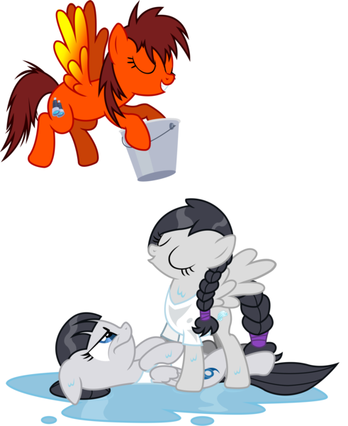 Size: 3625x4431 | Tagged: artist:outlawedtofu, derpibooru import, fallout equestria, fallout equestria: outlaw, oc, oc:gale, oc:gust, oc:solara, simple background, suggestive, transparent background, unofficial characters only, vector, wet mane, wet t-shirt