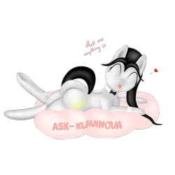 Size: 1600x1600 | Tagged: suggestive, artist:thepianistmare, derpibooru import, oc, oc:klavinova, unofficial characters only, pony, black hair, buttcrack, cloud, cushion, cute, female, nudity, plot, pose, prone, sexy, silly, silly pony, simple background, solo, solo female, the ass was fat, transparent background, tumblr