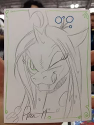 Size: 768x1024 | Tagged: artist:andypriceart, derpibooru import, licking lips, monochrome, :p, queen chrysalis, safe, sketch, solo, traditional art, wink