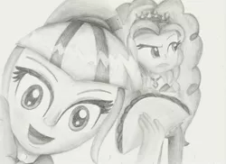 Size: 2284x1666 | Tagged: safe, artist:knightmare-moon, derpibooru import, adagio dazzle, sonata dusk, equestria girls, rainbow rocks, cute, drawing, monochrome, selfie, sonatabetes, sonataco, taco, taco tuesday, traditional art