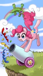 Size: 300x525 | Tagged: artist:kairean, gummy, party cannon, pinkie pie, safe, tarot card, the fool