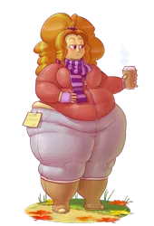 Size: 750x1100 | Tagged: safe, artist:secretgoombaman12345, derpibooru import, adagio dazzle, equestria girls, rainbow rocks, adagio wobble, autumn, bbw, coffee, fat, fatty autumn art pony pack, muffin top, obese, solo, wide hips, wide load