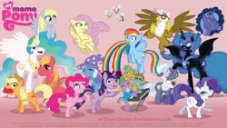 Size: 1200x679 | Tagged: safe, artist:williamshade, derpibooru import, applejack, big macintosh, derpy hooves, fluttershy, gilda, hoity toity, nightmare moon, pinkie pie, princess celestia, princess luna, rainbow dash, rarity, snails, snips, spike, trixie, twilight sparkle, alicorn, dragon, earth pony, gryphon, parasprite, pegasus, pony, unicorn, season 1, anonymous, apple, are you a wizard, awesome face, dat butt, do not want, double rainbow, feels good man, forever alone, fsjal, gentlemen, glasses, guy fawkes mask, haters gonna hate, herp derp, hipster, keyboard, keyboard cat, mane seven, mane six, meme, puking rainbows, rage face, son i am disappoint, that pony sure does love apples, trollface, vomit, y u no