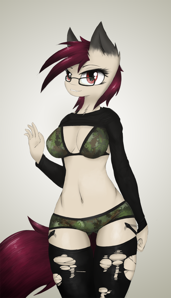 Size: 822x1425 | Tagged: anthro, artist:ninjapony, belly button, breasts, derpibooru import, oc, oc:claret, solo, suggestive, unofficial characters only