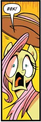 Size: 329x963 | Tagged: safe, derpibooru import, idw, fluttershy, spoiler:comic, spoiler:comic24, cropped, idw advertisement, panel, panic, reaction image
