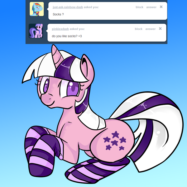 Size: 850x850 | Tagged: safe, artist:lustrous-dreams, derpibooru import, twilight sparkle, ask original twilight, ask, clothes, g1, socks, solo, striped socks, tumblr