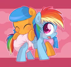 Size: 1280x1205 | Tagged: safe, artist:cuddlehooves, derpibooru import, rainbow dash, oc, oc:amber heart, pony, baby, baby pony, cuddlehooves is trying to murder us, cute, daaaaaaaaaaaw, dashabetes, diaper, filly, filly rainbow dash, foal, poofy diaper