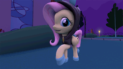 Size: 900x506 | Tagged: safe, derpibooru import, fluttershy, pegasus, pony, 3d, animated, bunny ears, clothes, costume, cute, dancing, dangerous mission outfit, female, happy, hoodie, looking at you, mare, prancing, shyabetes, smiling, solo, source filmmaker, weapons-grade cute