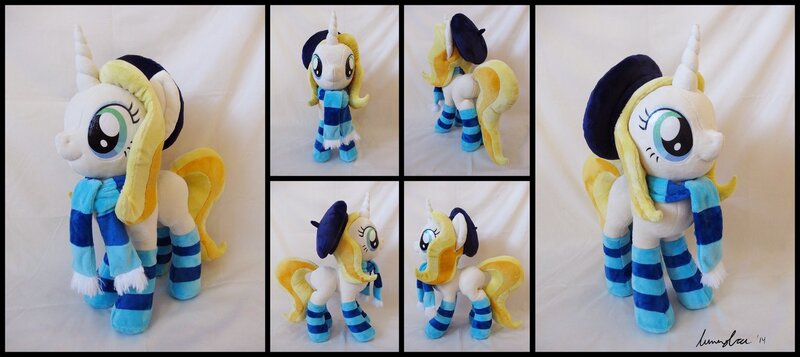 Size: 1338x597 | Tagged: artist:lumenglace, ask stella lux, beret, clothes, derpibooru import, irl, oc, oc:stella lux, photo, plushie, safe, scarf, socks, unofficial characters only