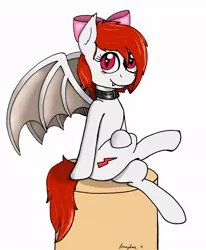 Size: 812x985 | Tagged: safe, artist:lumenglace, derpibooru import, oc, oc:sky streak, unofficial characters only, bat pony, pony, bow, collar, pose, sitting