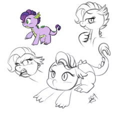 Size: 1200x1105 | Tagged: artist:pia-sama, derpibooru import, dracony, hybrid, interspecies offspring, oc, offspring, parent:rarity, parent:spike, parents:sparity, partial color, safe, unnamed oc, unofficial characters only