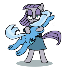 Size: 250x226 | Tagged: safe, artist:foudubulbe, derpibooru import, maud pie, trixie, pony, comic:damp rocks, animated, bipedal, cute, diatrixes, eyes closed, female, hug, lesbian, maudabetes, mauxie, shipping, spinning, swinging, you spin me right round