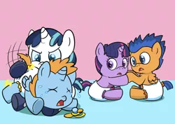Size: 1248x883 | Tagged: safe, artist:artiecanvas, derpibooru import, flash sentry, shining armor, twilight sparkle, oc, oc:harmony star, alicorn, pony, unicorn, abuse, adorable distress, alicorn oc, angry, crying, cute, diaper, diapered foals, female, flashlight, foal, foal abuse, hitting, male, pacifier, scared, shipping, spanking, straight, this ended in tears, twimony, unicorn twilight