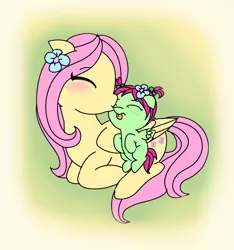 Size: 840x896 | Tagged: artist:purfectprincessgirl, derpibooru import, female, filly, fluttershy, mother and daughter, oc, oc:spring melody, offspring, parent:big macintosh, parent:fluttershy, parents:fluttermac, safe