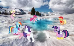 Size: 2560x1600 | Tagged: applejack, artist:cheezedoodle96, artist:philiptomkins, artist:quanno3, artist:tygerbug, boots, clothes, derpibooru import, female, fluttershy, hat, ice, ice skating, irl, mare, photo, pinkie pie, ponies in real life, rainbow dash, rarity, saddle, safe, scarf, skates, snow, snow day, twilight sparkle