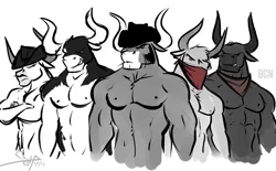 Size: 1024x634 | Tagged: angus mcsteer, anthro, artist:bgn, bandana, buffalo bull, bull, cattle rustlers, derpibooru import, doc holstein, jersey shore (character), king longhorn, male, muscles, safe, show accurate clothing, spoiler:comic, spoiler:comicff8, the cow rustler gang