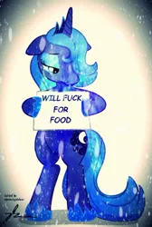 Size: 500x745 | Tagged: artist:furboz, bipedal, crying, derpibooru import, edit, female, horseshoes, implied sex, princess luna, prostitution, s1 luna, sad, semi-grimdark, signature, solo, solo female, source needed, suggestive, vulgar, will x for y