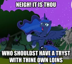 Size: 1176x1048 | Tagged: comeback, derpibooru import, image macro, meme, no u, princess luna, reaction image, safe, traditional royal canterlot voice, vulgar, ye olde english