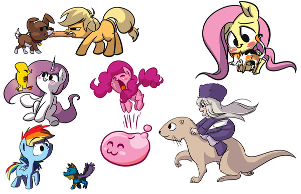 Size: 600x388 | Tagged: applejack, artist:bunnimation, cat, cewestia, cute, derpibooru import, dog, fluttershy, pinkie pie, poring, princess celestia, ragnarok online, rainbow dash, safe, winona