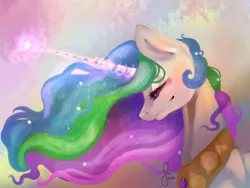 Size: 1600x1200 | Tagged: safe, artist:saoiirse, derpibooru import, princess celestia, lineless, magic, painting, profile, solo