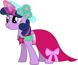 Size: 2839x2359 | Tagged: a canterlot wedding, bridesmaid, bridesmaid dress, castle creator, clothes, derpibooru import, dress, magic, official, safe, simple background, smiling, solo, transparent background, twilight sparkle, vector