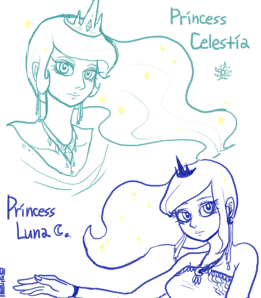 Size: 700x800 | Tagged: artist:mirululu, derpibooru import, human, humanized, princess celestia, princess luna, safe