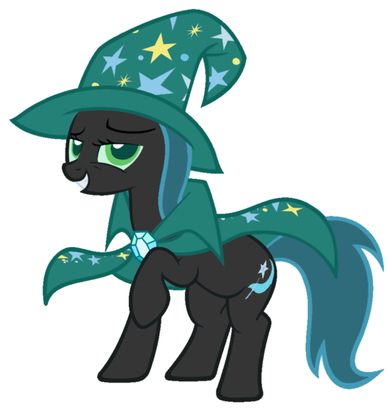 Size: 867x921 | Tagged: safe, artist:blah23z, derpibooru import, queen chrysalis, trixie, pony, unicorn, female, kathleen barr, mare, palette swap, recolor, simple background, solo, voice actor joke