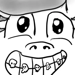 Size: 800x800 | Tagged: artist:silence, braces, close-up, derpibooru import, ghost, monochrome, oc, oc:straight smiles, safe, skull, smiling, solo, spooky, unofficial characters only