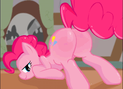 Size: 1000x726 | Tagged: animated, artist:swfpony, balloonbutt, bedroom eyes, butt shake, derpibooru import, edit, face down ass up, female, jiggle, looking at you, looking back, milk, not milk, pinkie pie, plot, shiny, smiling, solo, solo female, suggestive, twerking
