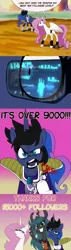 Size: 591x2068 | Tagged: artist:jokerpony, ask teen chrysalis, crying, derpibooru import, dragon ball z, followers, grin, it's over 9000, meme, nappa, over 9000, princess celestia, princess luna, queen chrysalis, safe, salute, smiling, son goku, tears of joy, tumblr, vegeta