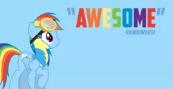 Size: 1980x1020 | Tagged: safe, artist:knight725, artist:mcdashin, derpibooru import, rainbow dash, pegasus, pony, female, goggles, mare, quote, simple background, solo, vector, wallpaper, wonderbolt trainee uniform