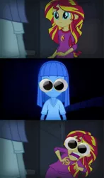 Size: 675x1147 | Tagged: safe, derpibooru import, maud pie, sunset shimmer, equestria girls, rainbow rocks, exploitable meme, googly eyes, meme, sunset screamer