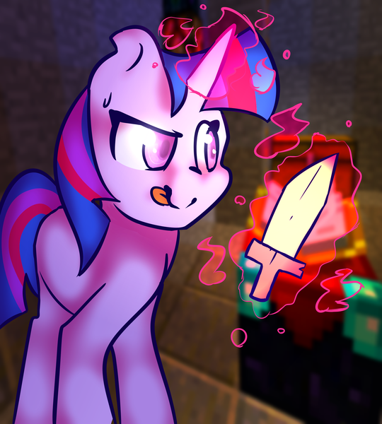 Size: 1800x2000 | Tagged: artist:poniarts, derpibooru import, magic, mc, minecraft, safe, solo, sword, twilight sparkle