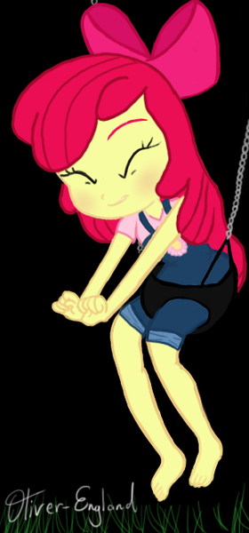 Size: 303x649 | Tagged: questionable, artist:oliver-england, derpibooru import, apple bloom, equestria girls, barefoot, diaper, diaper fetish, feet, humanized, swing