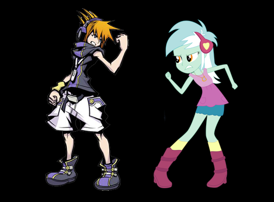 Size: 537x396 | Tagged: safe, derpibooru import, lyra heartstrings, equestria girls, rainbow rocks, comparison, headphones, sakuraba neku, the world ends with you