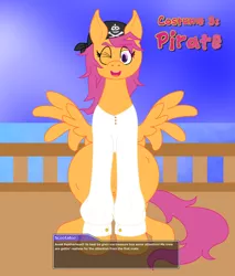Size: 2300x2700 | Tagged: artist:slimeyjenkins, ask the scootattorney, belly, belly button, clothes, costume, derpibooru import, implied belly rubs, nightmare night, pirate, pregnant, safe, scootaloo