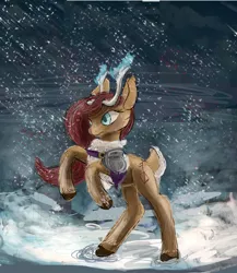 Size: 6978x8036 | Tagged: absurd resolution, antlers, armor, artist:owlvortex, blizzard, caribou, cutie mark, deer, deer magic, derpibooru import, magic, oc, pauldron, reindeer, safe, snow, snowfall, solo, unofficial characters only, viking caribou