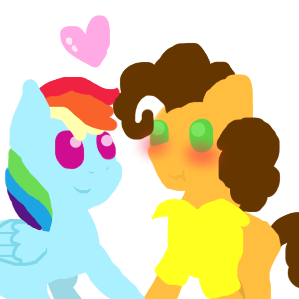 Size: 1000x1000 | Tagged: artist:stockingstreams, blushing, cheesedash, cheese sandwich, derpibooru import, female, heart, holding hooves, male, minimalist, pointy ponies, rainbow dash, safe, scrunchy face, shipping, straight