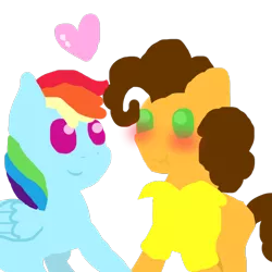 Size: 1000x1000 | Tagged: artist:stockingstreams, blushing, cheesedash, cheese sandwich, derpibooru import, female, heart, holding hooves, male, minimalist, pointy ponies, rainbow dash, safe, scrunchy face, shipping, straight