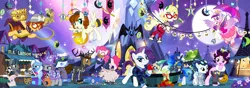Size: 1800x637 | Tagged: safe, artist:pixelkitties, derpibooru import, commander easy glider, daring do, derpy hooves, granny smith, maud pie, nightmare moon, pinkie pie, princess cadance, princess luna, rarity, trixie, ponified, bat pony, pig, pony, amy keating rogers, ancient wonderbolts uniform, bedroom eyes, book, chest, chun li, clothes, costume, flying, g.m. berrow, gag, ghoulia yelps, glare, hannibal lecter, heather nuhfer, hoof hold, josh haber, m.a. larson, monster high, muzzle, muzzle gag, natasha levinger, open mouth, pixelkitties' brilliant autograph media artwork, princess peach, reading, skeleton costume, skull, smiling, spread wings, super mario bros., twilight's castle, umbrella